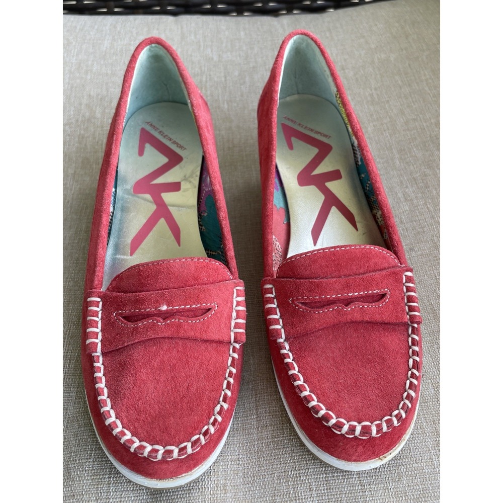 Anne Klein Wedge Shoes Women's 6M Akplentee Red Suede Leather Slip On Comfort